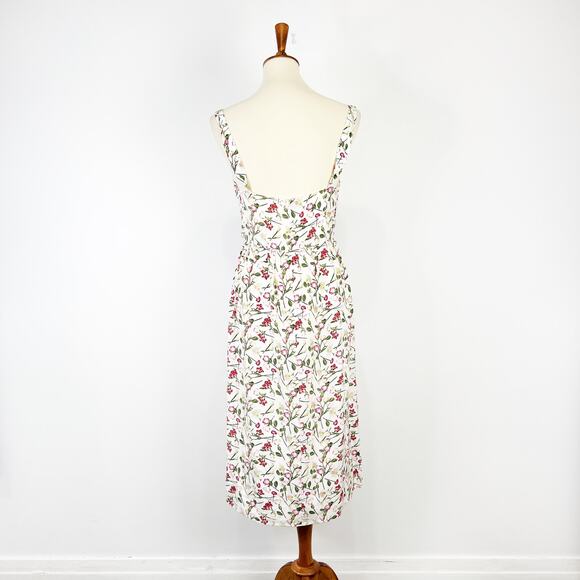 Club Monaco 100% silk midi dress floral rose pattern white pink Size 6 - Picture 3 of 10